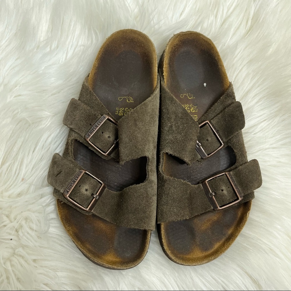 Birkenstock Brown Taupe Suede Arizona Double Strap Sandals Size 38
